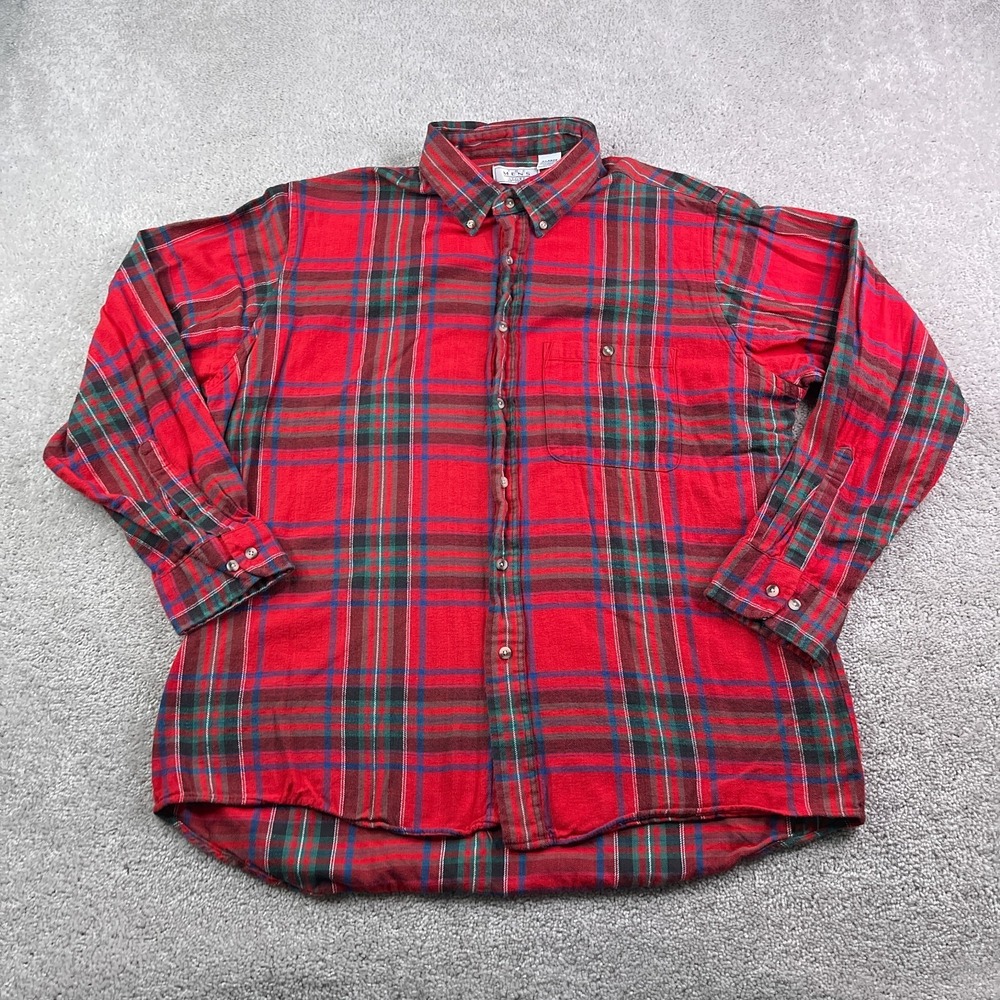 Vintage Sears Shirt Mens XL Red Plaid Flannel Lightweight Button Up Outdoors - Picture 2 of 11
